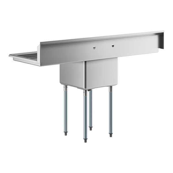 A Regency stainless steel sink with galvanized steel legs.