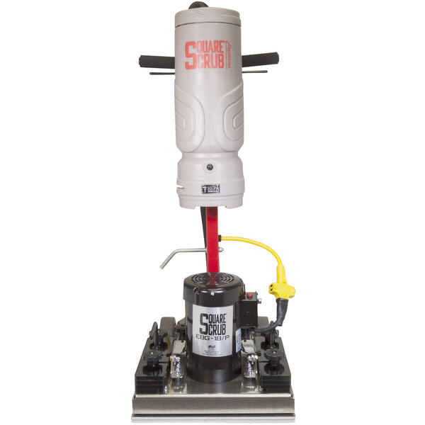 A Square Scrub EBG-18V orbital floor scrubber with a white cylinder attached to the top.