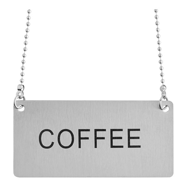 A silver chain with a "Coffee" label attached.