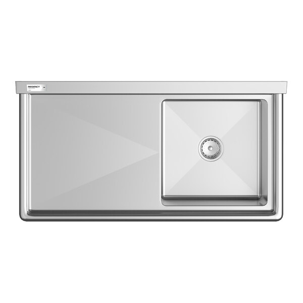 Regency 44 1/2" One Compartment Commercial Sink with Stainless Steel Legs, Cross Bracing, and 24" Left Drainboard