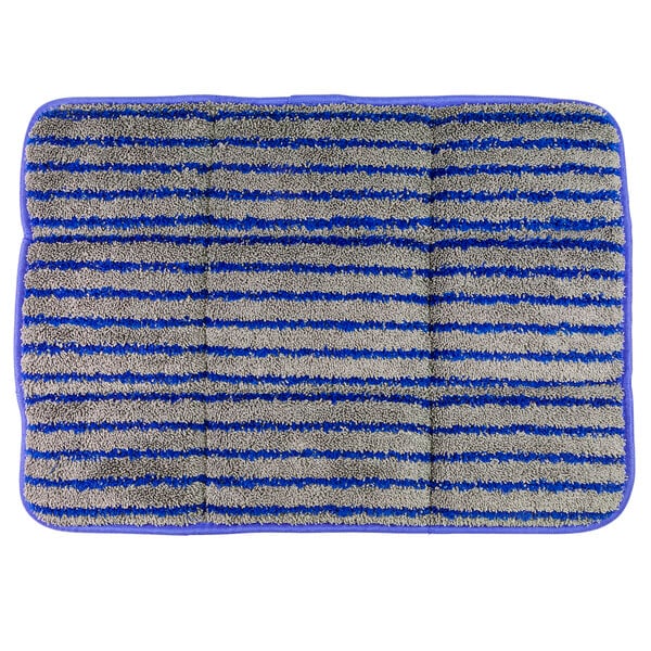 A blue and grey striped Square Scrub microfiber carpet pad.