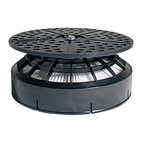 A black and white HEPA dry vac filter for a Square Scrub machine.