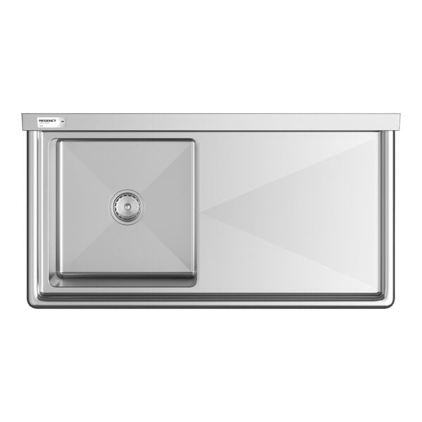 Regency 44 1/2" One Compartment Commercial Sink with Stainless Steel Legs, Cross Bracing, and 24" Right Drainboard