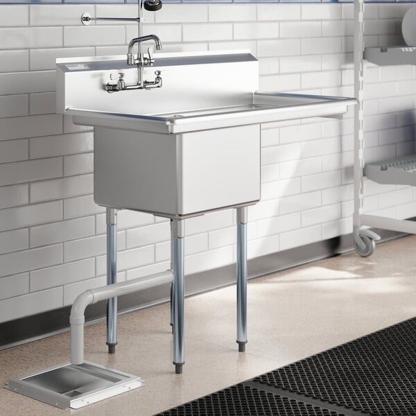 A Regency stainless steel 1 compartment commercial sink with right drainboard.