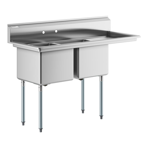 A Regency stainless steel sink with two compartments and a right drainboard.
