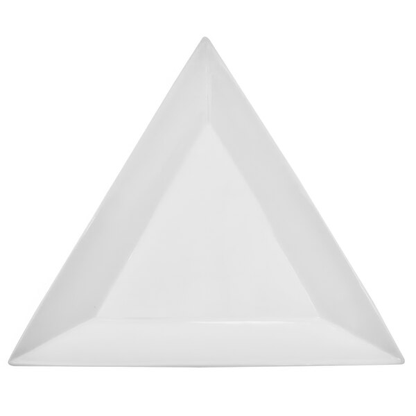 A bright white triangular porcelain plate.