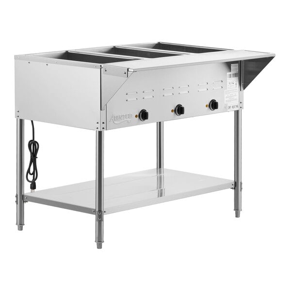 Avantco STE-3S Three Pan Open Well Electric Steam Table with Undershelf - 120V, 1500W