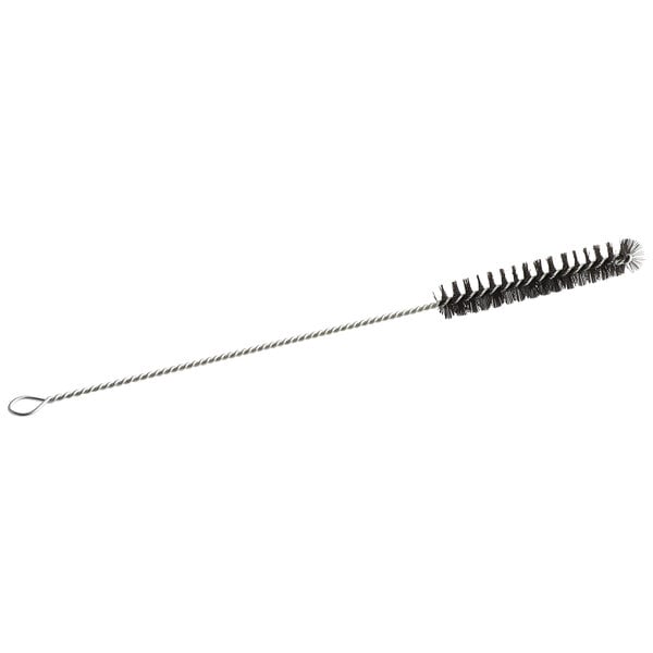 A black metal tube brush with white stripes on the handle.