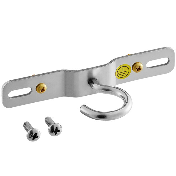 A ServIt stainless steel hook with screws.