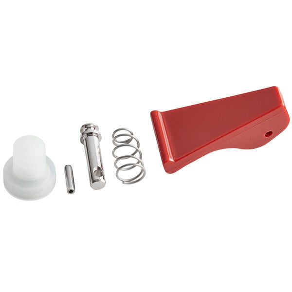 A Bunn red plastic and metal faucet replacement kit with a screw and screwdriver.