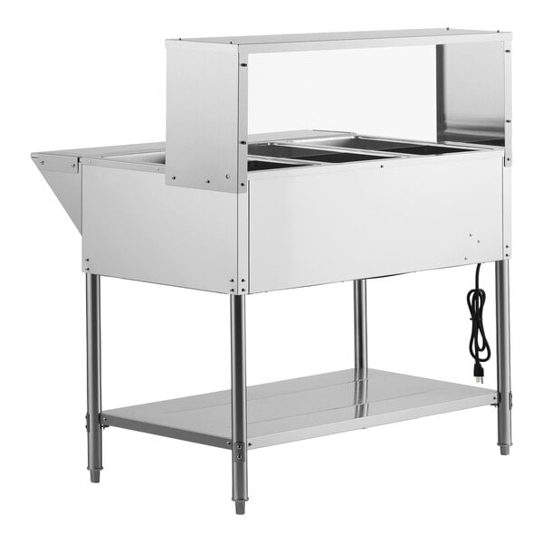 Avantco STE-3SG Three Pan Open Well Electric Steam Table with Undershelf, Overshelf, and Sneeze Guard - 120V, 1500W