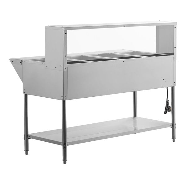 Avantco STE-4SGA Four Pan Open Well Electric Steam Table with Undershelf, Overshelf, and Sneeze Guard - 120V, 2000W