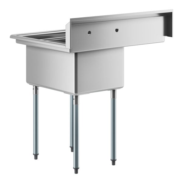 A Regency stainless steel commercial sink with galvanized steel legs and a left drainboard.
