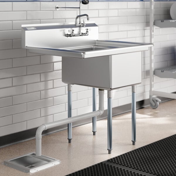 A Regency stainless steel commercial sink with one bowl and a left drainboard.