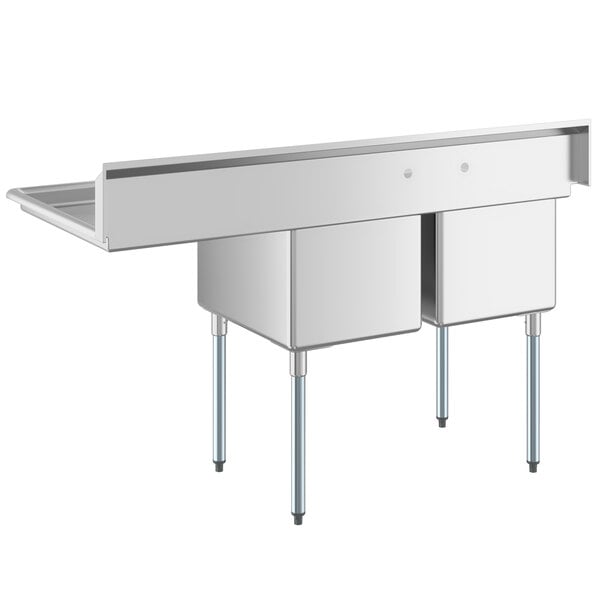 A Regency stainless steel 2 compartment sink with a right drainboard.