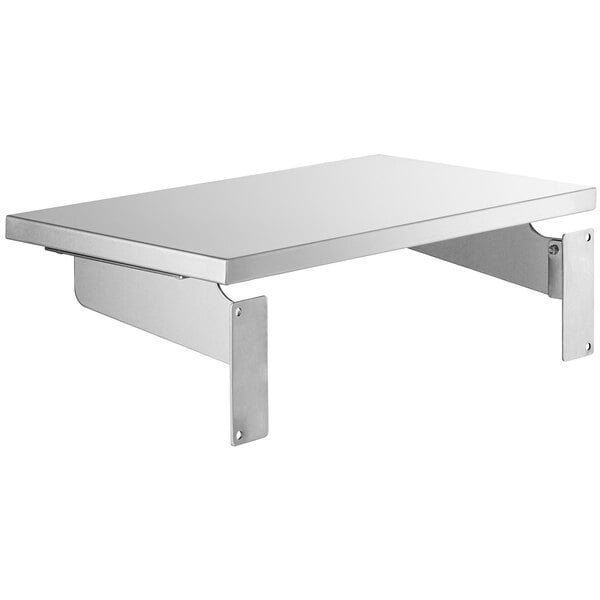 A silver metal ServIt drop down end tray slide for steam tables.