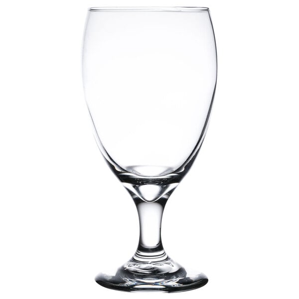 A close-up of a clear Libbey Iced Tea Glass with a foot.