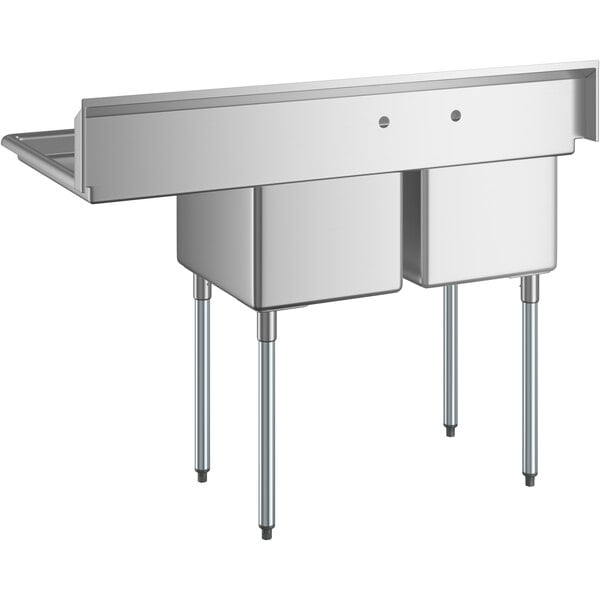 A Regency stainless steel 2 compartment sink with a drainboard on the right.