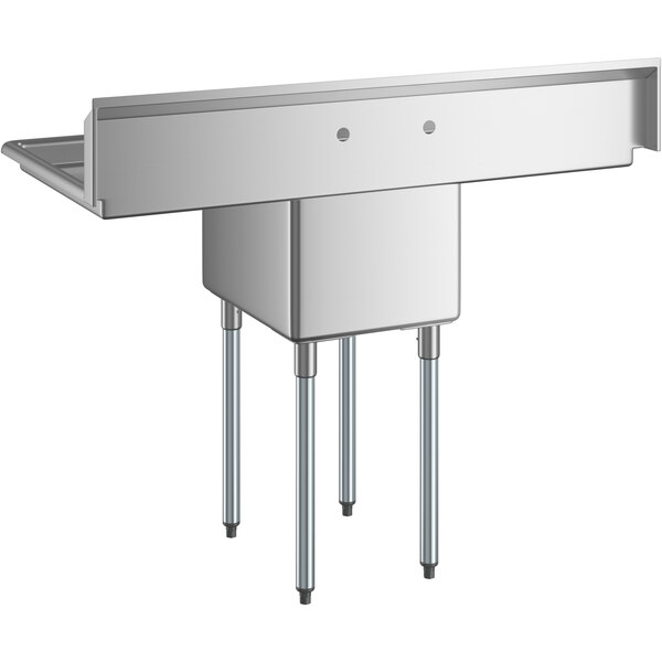 A Regency stainless steel 1 compartment sink with drainboards and galvanized steel legs.
