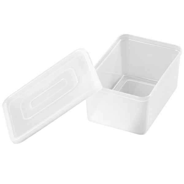 A white plastic container with a lid.