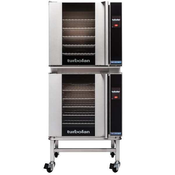 A Moffat Turbofan double deck convection oven on wheels.