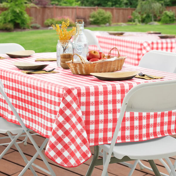 Choice 52 Wide Red Textured Gingham Vinyl Table Cover with