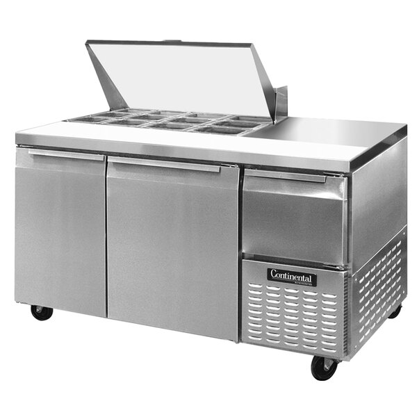 A stainless steel Continental Refrigerator with two doors and a top.