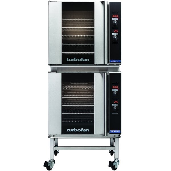 A Moffat double deck turbofan convection oven on wheels.