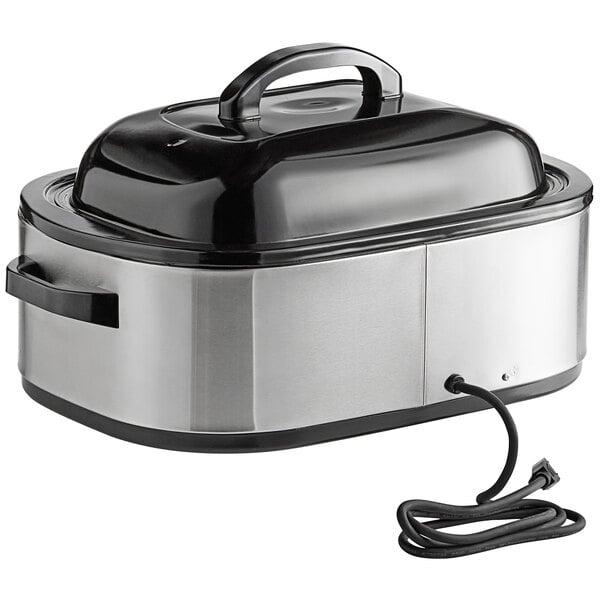A black and silver Proctor Silex electric countertop roaster with a cord.