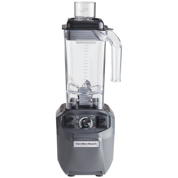 A Hamilton Beach commercial culinary blender with a clear Tritan jar and black base.