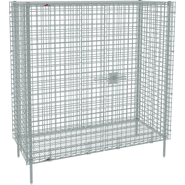 A Metro stainless steel wire security cabinet with a wire mesh door.