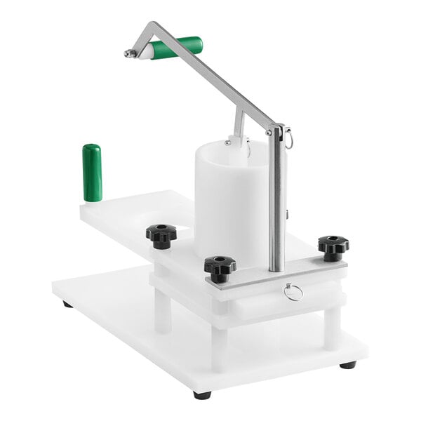 A white and green Garde XL burger press.