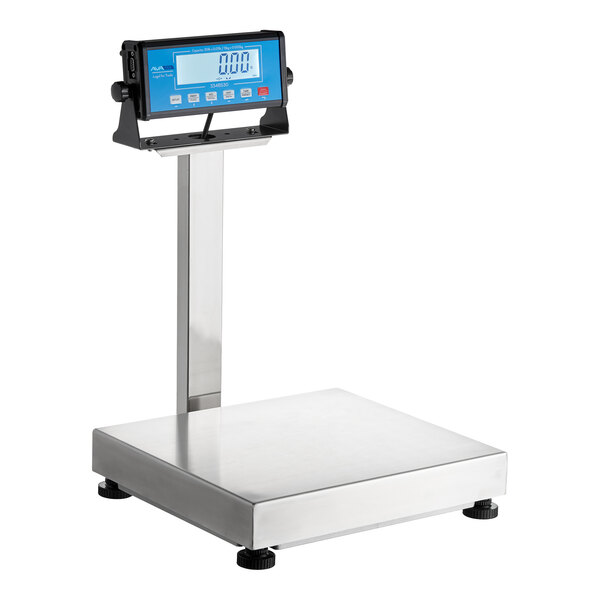 A digital receiving scale with a stainless steel platform and an elevated display tower.