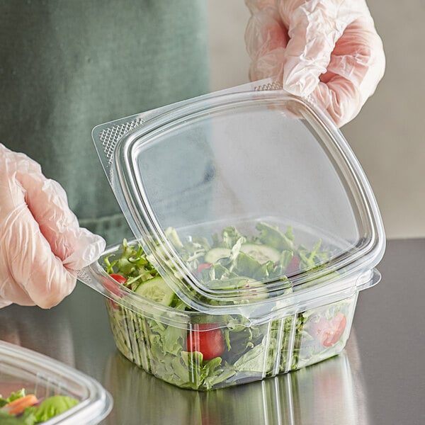 Choice 16 oz. Clear RPET Tall Hinged Deli Container - 200/Case