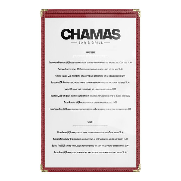 Choice 8 1/2" x 14" Burgundy 2-View Single Pocket Menu Cover