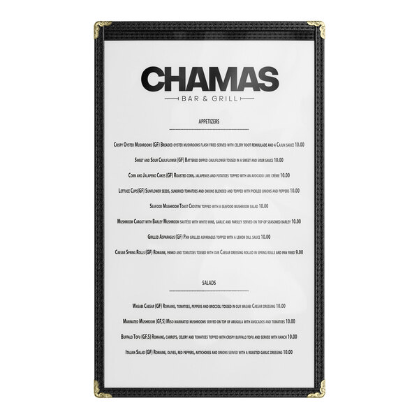 Choice 8 1/2" x 14" Black 2-View Single Pocket Menu Cover