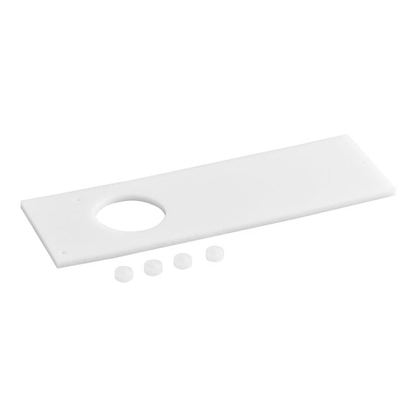 A white rectangular tray with round holes and screws on the bottom.