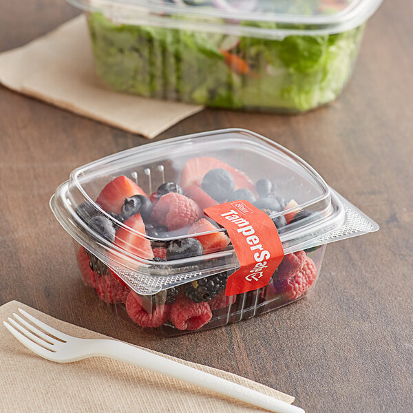 Choice 12 oz. Clear RPET Tall Hinged Deli Container with Domed Lid - 50/Pack