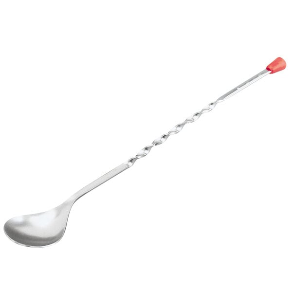 A silver Vollrath stainless steel bar spoon with a spiral handle.