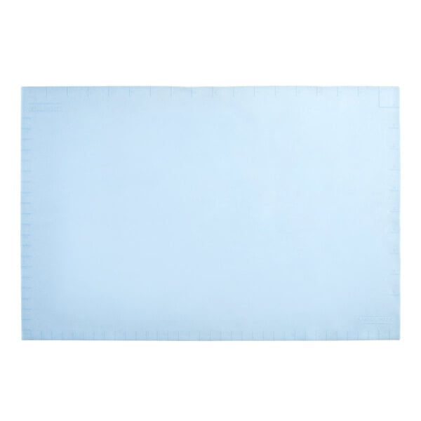 A blue rectangular piece of silicone with white text and black lines.