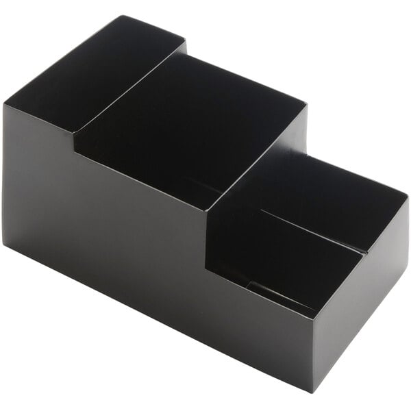 Choice 3-Compartment Black Plastic Square Bar / Coffee Caddy