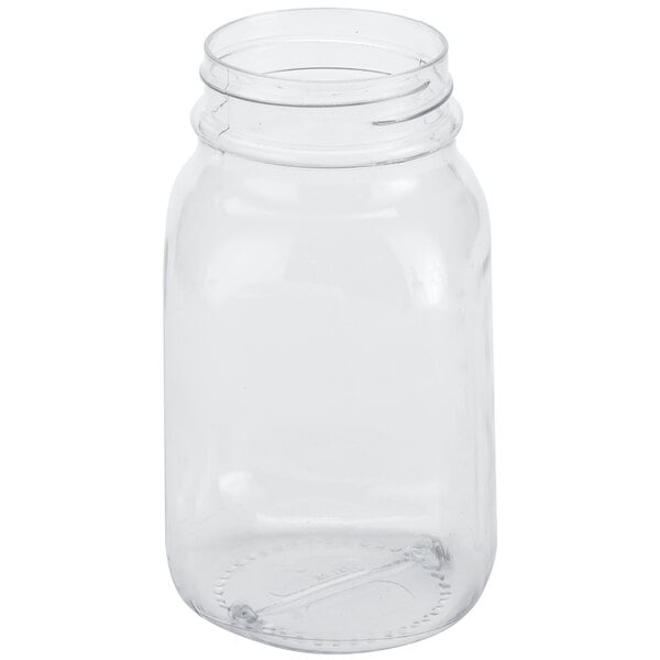 An American Metalcraft clear plastic Mason jar with a white lid.