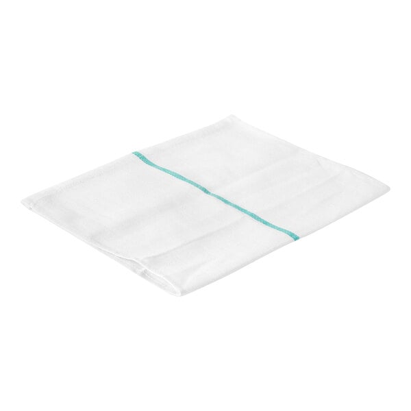 A white rectangular cloth with green stripes, folded neatly.