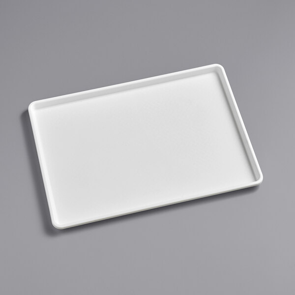 A white rectangular Choice bakery display tray.