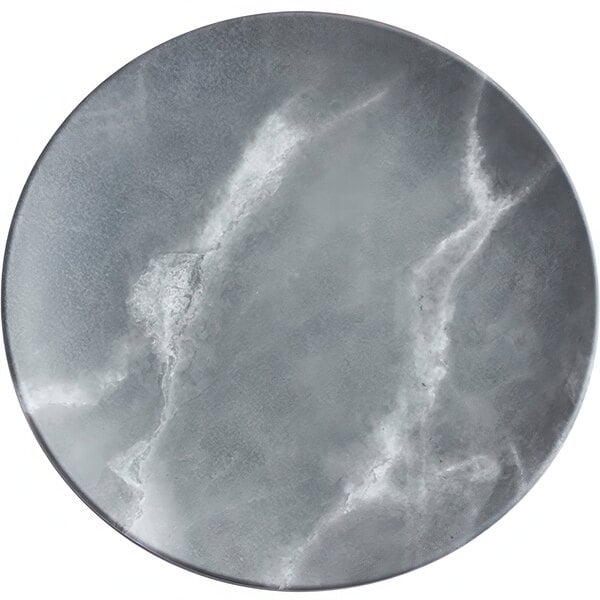 An American Metalcraft grey marble melamine plate with white lines in a circular pattern.