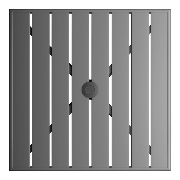 Lancaster Table & Seating 32" x 32" Gray Powder-Coated Aluminum Dining Height Outdoor Table with Umbrella Hole