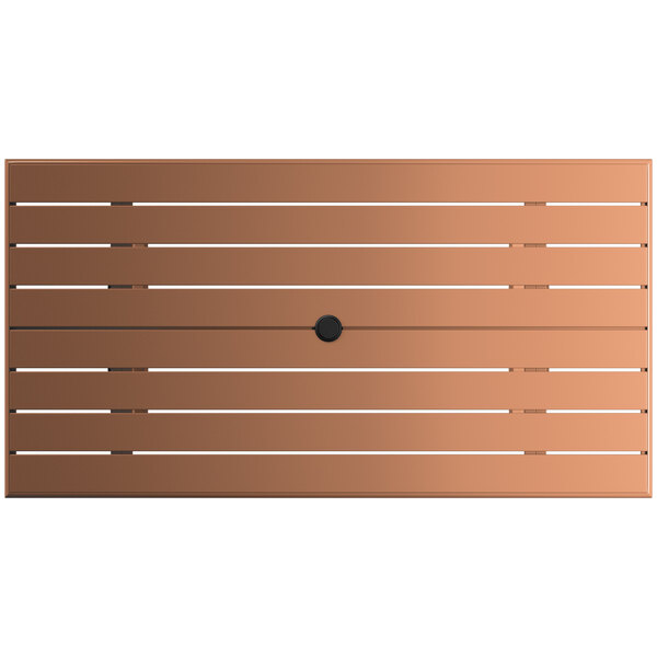 A brown rectangular table with a black circle.