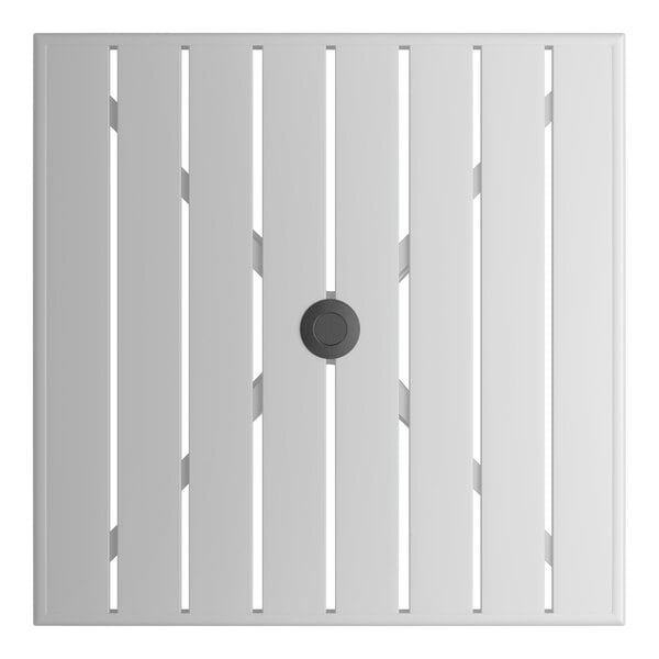 Lancaster Table & Seating 32" x 32" Silver Powder-Coated Aluminum Dining Height Outdoor Table with Umbrella Hole