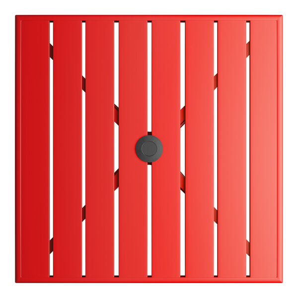 Lancaster Table & Seating 32" x 32" Red Powder-Coated Aluminum Dining Height Outdoor Table with Umbrella Hole