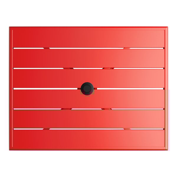 Lancaster Table & Seating 24" x 32" Red Powder-Coated Aluminum Dining Height Outdoor Table with Umbrella Hole